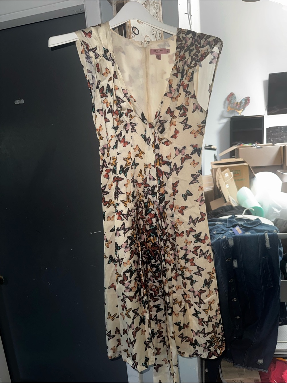 Ted Baker Cream Midi Dress with Multicolor Butterfly Print